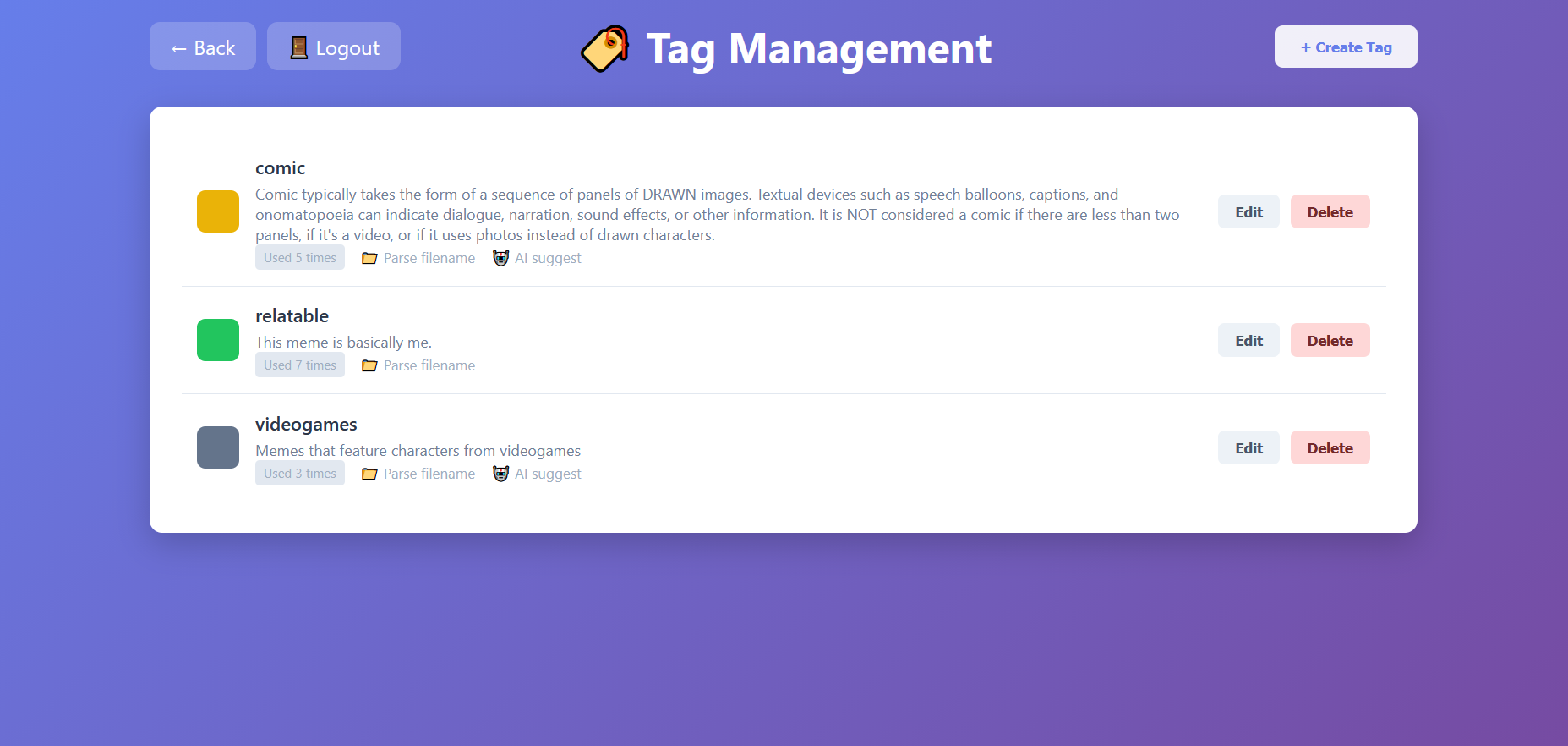 Tag management system with custom rules and AI suggestions